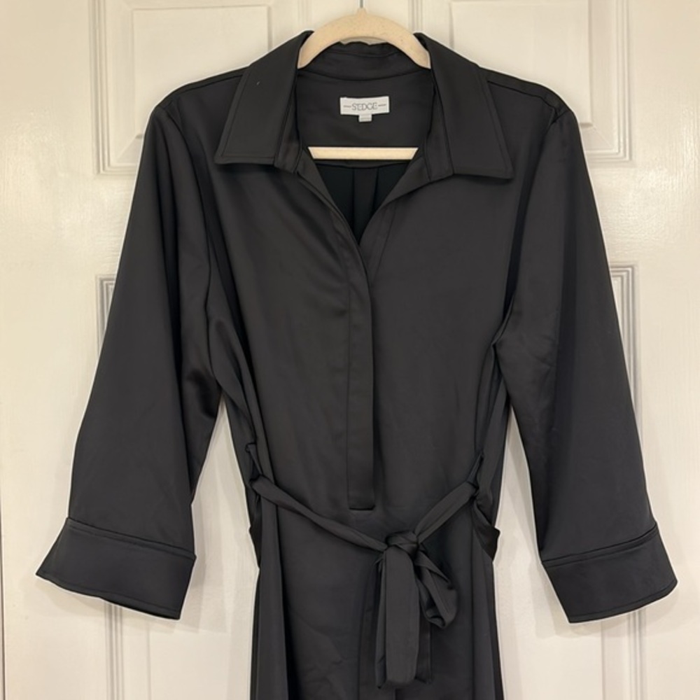 S’EDGE Black Satin Louis Shirt Dress Women’s Size Small - Picture 4 of 8